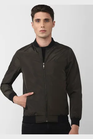 V Dot Men Olive Green Solid Bomber Jacket