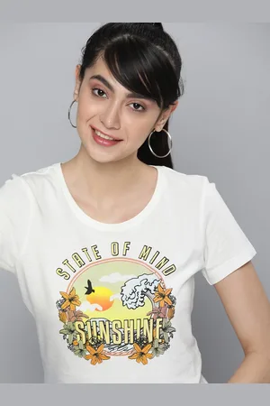HERE&NOW Women Blue Polo Collar Pure Cotton T-shirt