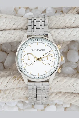 Joker & Witch Men White Patterned Dial & Steel Toned Stainless Steel Bracelet Style Straps Analogue Watch