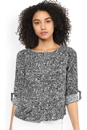 Harpa Women Grey Crepe Floral Print Top