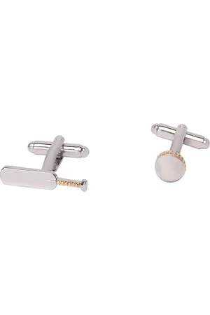 The Tie Hub Men Silver-Toned Bat & Ball Cufflinks