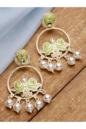 karatcart Women Gold Plated Lime Green Circular Drop Earrings