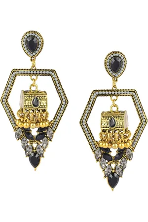 DESI COLOUR Gold-Toned & Black Contemporary Drop Earrings