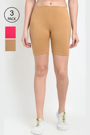 GRACIT Women Pack Of 3 Pink & Nude Cycling Sports Shorts
