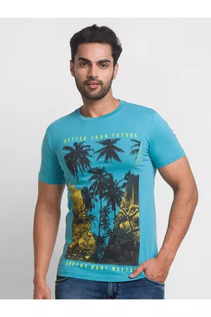 Globus Men Turquoise Blue Printed T-shirt