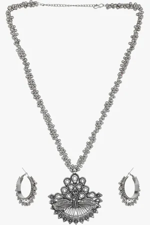 Cardinal Silver-Toned Oxidized Minakari Choker Necklace Set