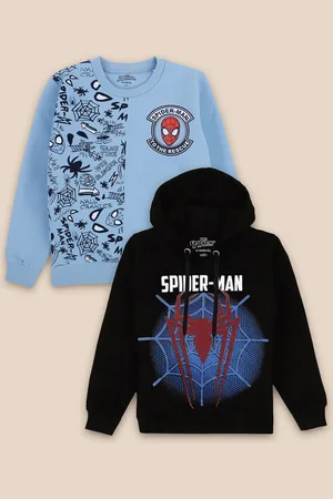 Kidsville Boys Blue & Black Marvel Comic Printed Hooded Sweatshirt