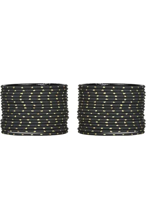 Arendelle Girls Set Of 48 Black Solid Metal Bangle