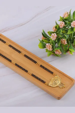 Brandsoon Gold-Plated Black Beaded Mangalsutra