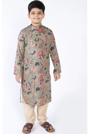 TABARD Boys Green Floral Printed Kurta
