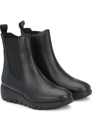 Delize Women Black Solid Vegan Leather Chelsea Ankle Boots