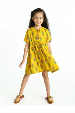 Campana Girls Yellow Floral Printed A-Line Dress
