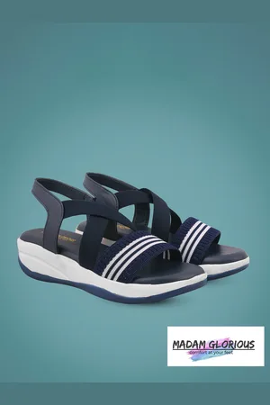 madam glorious Women Navy Blue & White Striped Criss-Cross Comfortable Heels
