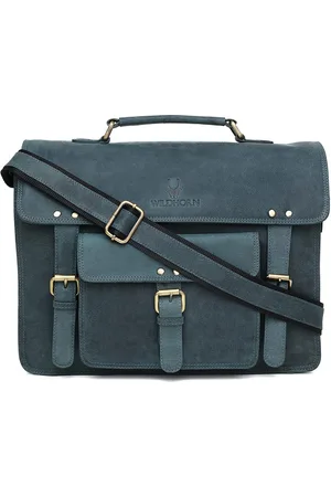 WildHorn Men Blue Textured Leather Laptop Bag