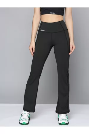 Fitkin Women Black Solid Bootcut Track Pants