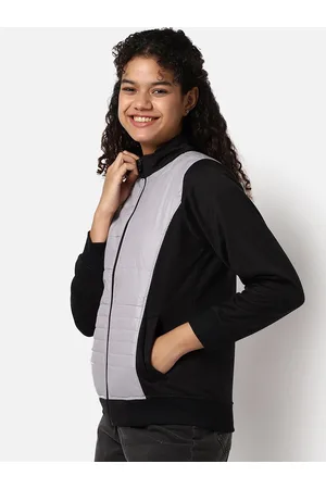Campus Women Black & Grey Windcheater Outdoor Bomber Jacket