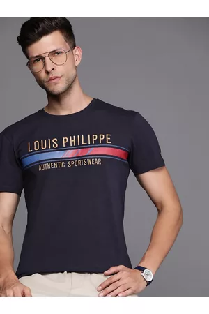 Buy Louis Philippe Jeans Blue Cotton Slim Fit Printed Polo T-Shirt