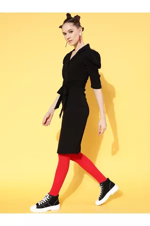 Sassafras Black Solid Wrap Bodycon Dress