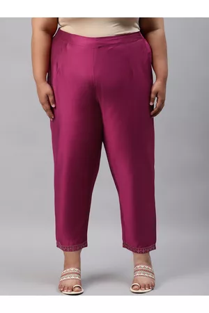 W Omen Plus Size Magenta Slim Fit Cigarette Trouser