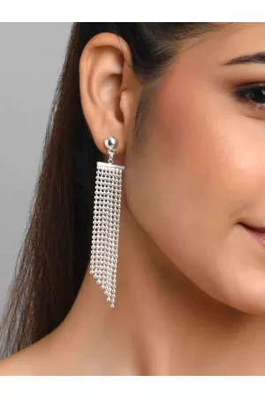 ToniQ Women Silver-Toned Geometric Drop Earrings