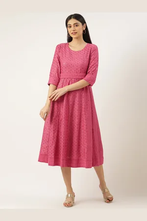 SWAGG INDIA Woman Ethnic Motifs Embroidered Ethnic Midi Dress