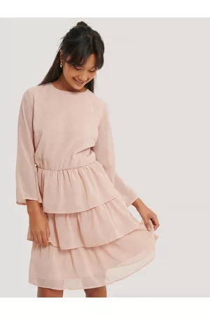 NA-KD Women Pink Solid Tiered A-Line Dress