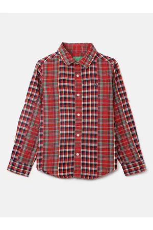 Benetton Boys Red Checked Cotton Casual Shirt