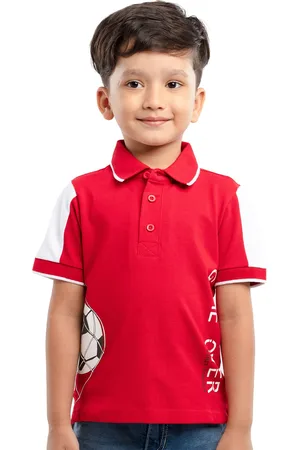 UNDER FOURTEEN ONLY Boys Red Polo Collar Printed T-shirt