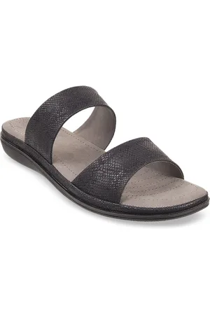 Metro Women Black Textured Open Toe Flats