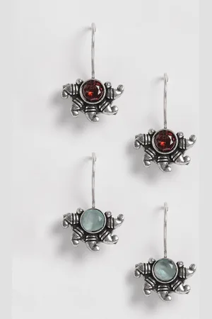 EL REGALO Silver-Toned & Blue Pack Of 2 Contemporary Drop Earrings