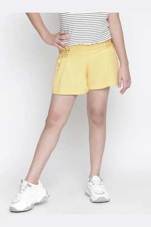 Oxolloxo Girls Yellow High-Rise Linen Regular Shorts