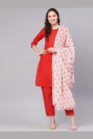 Nayo Women Red & Off-White Solid Kurta with Palazzos & Dupatta