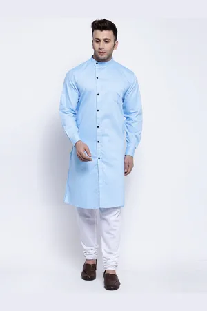 KLOTTHE Men Blue & White Solid Kurta with Churidar Pyjamas