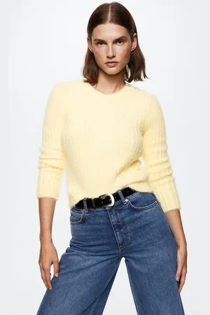 MANGO Women Yellow Ribbed Pullover
