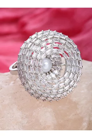 karatcart Women Oxidised Silver-Plated White Stones-Studded Finger Ring