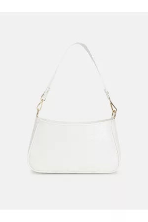 FABBHUE White Textured PU Structured Shoulder Bag with Quilted