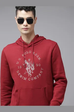 Ralph Lauren U S Polo Assn Denim Co Men Maroon Printed Hooded Sweatshirt
