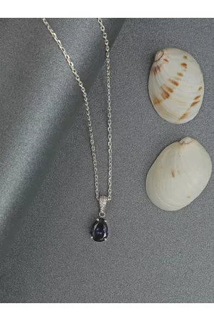 CLARA 92.5 Sterling Silver Rhodium-Plated Swiss Blue Teardrop Pendant with Chain