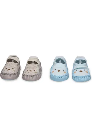 KICKS & CRAWL Infant Kids Pack Of 2 Grey & Blue Booties