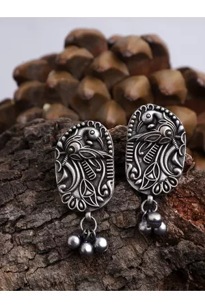 Veni Women Oxidised Silver-Toned Contemporary Drop Earrings