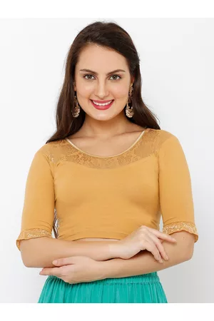 SALWAR STUDIO Women Gold Lycra Stretchable Readymade Saree Blouse