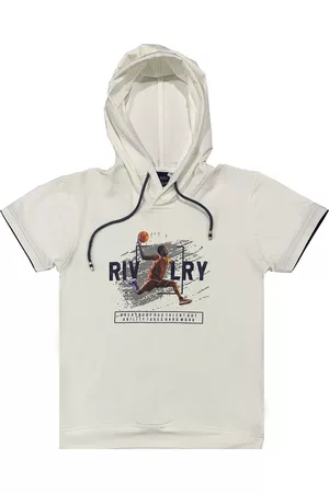 CAVIO Boys White & Black Sports Printed Hooded T-shirt