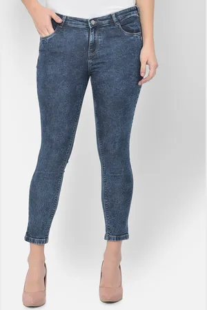 Crimsoune Club Women Blue Skinny Fit Light Fade Printed Stretchable Jeans
