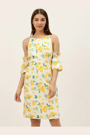 DODO & MOA Women Off White & Yellow Floral Printed Sheath Dress