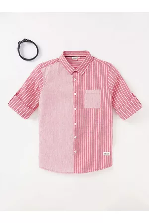 edheads Boys Pink Striped Cotton Casual Shirt