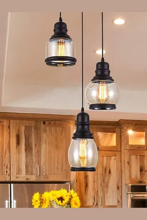 Homesake Set Of 3 Cluster Bell Shaped Pendant Light With Amber Glass Jar