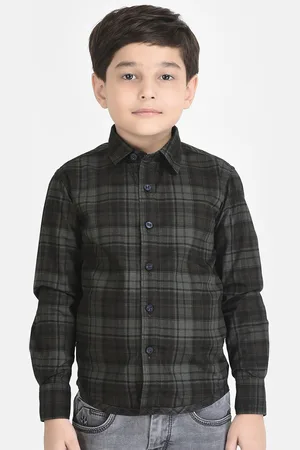 Crimsoune Club Boys Grey & Black Comfort Tartan Checks Checked Casual Shirt