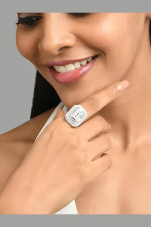 Fida Silver-Plated White AD-Studded Adjustable Finger Rings