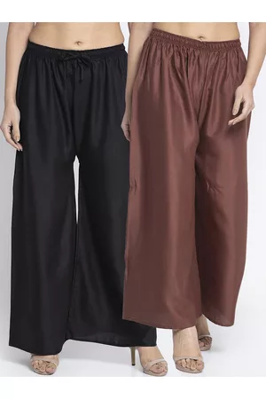 Jinfo Women Black & Brown Set Of 2 Solid Wide Leg Fit Palazzo