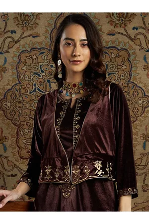 Sassafras Women Brown Zari Embroidered Waistcoat